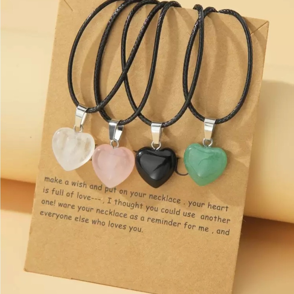 Set of 4 Heart Crystal Necklaces – Natural Stone Jewelry, Perfect Gift for Any